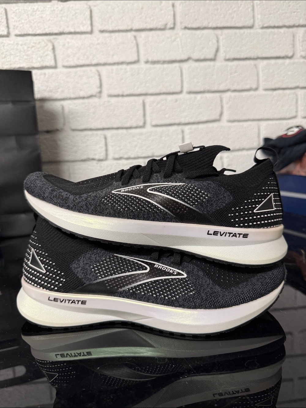 Brooks Black and White Knit Running Shoes